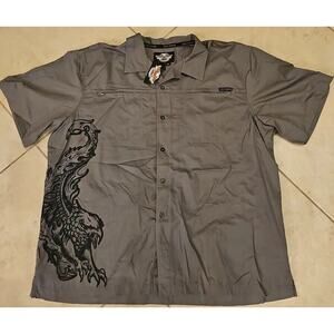 Harley Davidson 3XL Gray Eagle Graphic Short Sleeve Button Up